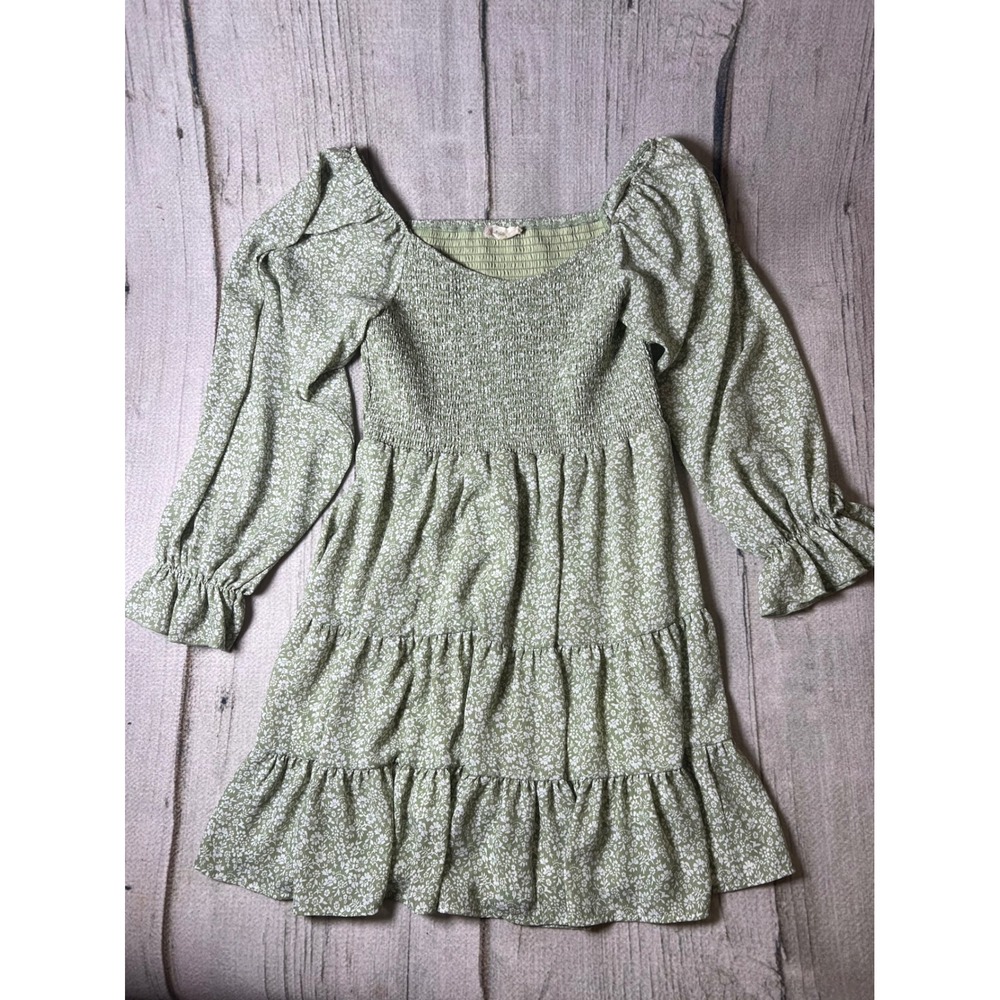 Altar'd‎ State Floral Mini Dress Womens Large Green Cottagecore Boho Smocked